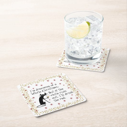 白いクリスマスワインキャットおもしろいの夢を見る スクエアペーパーコースター (インサイチュ)