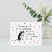 白いクリスマスワインキャットおもしろいの夢を見る ポストカード (スタンド正面)