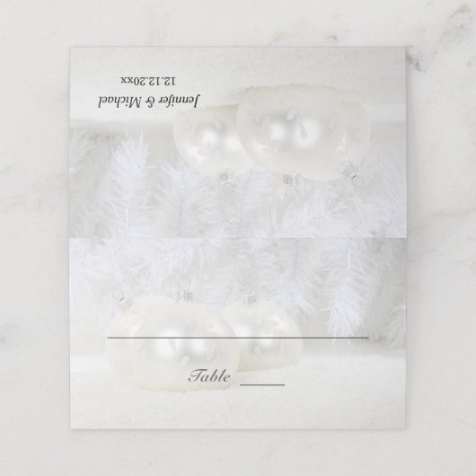 白いクリスマス冬の結婚式 |折りカスタム曲げ プレイスカード (外部開封)