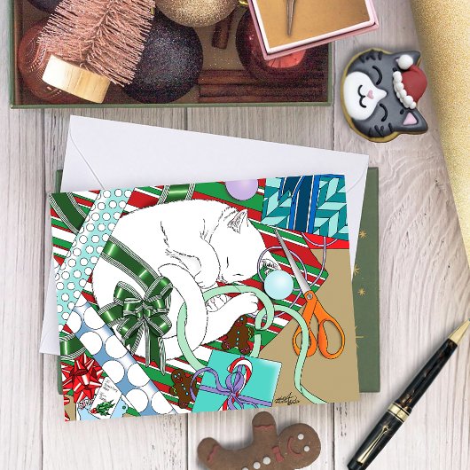 白いクリスマス猫 カード