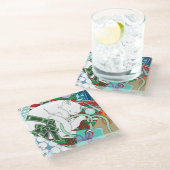 白いクリスマス猫 ガラスコースター (アングル)