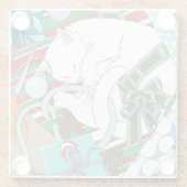 白いクリスマス猫 ガラスコースター (裏面)