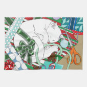 白いクリスマス猫 キッチンタオル (横)