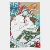 白いクリスマス猫 キッチンタオル (縦)