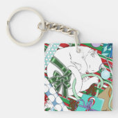 白いクリスマス猫 キーホルダー (正面)