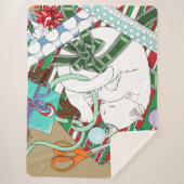 白いクリスマス猫 シェルパブランケット (正面)