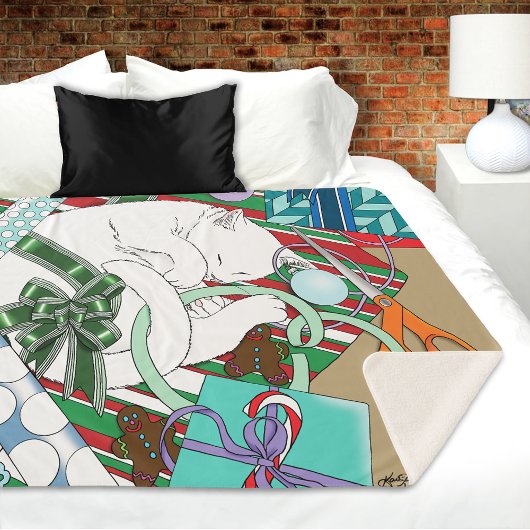 白いクリスマス猫 シェルパブランケット