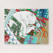 白いクリスマス猫 ジグソーパズル (横)