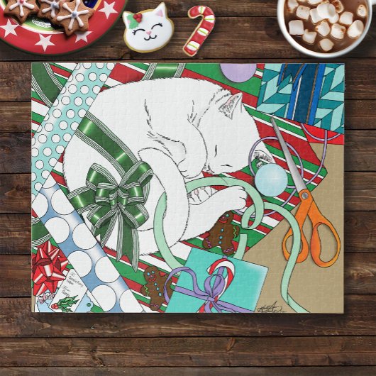 白いクリスマス猫 ジグソーパズル