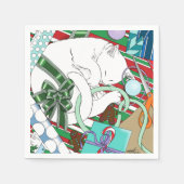 白いクリスマス猫 スタンダードカクテルナプキン (正面)