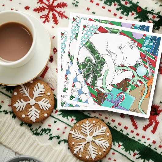 白いクリスマス猫 スタンダードカクテルナプキン