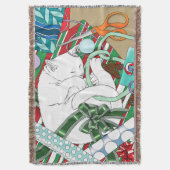 白いクリスマス猫 スローブランケット (正面縦)