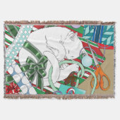 白いクリスマス猫 スローブランケット (正面)