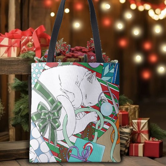 白いクリスマス猫 トートバッグ