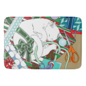 白いクリスマス猫 バスマット (正面)