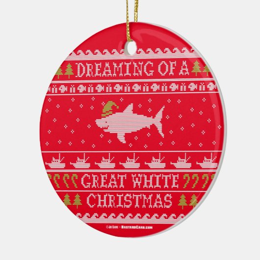 白いクリスマス赤い素晴らし醜いセーターの夢 セラミックオーナメント (左)