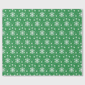 白いクリスマス+ホリデー+雪の結晶の緑 ラッピングペーパー (フラット)
