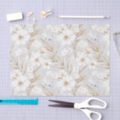 白いクリームの花と青い蝶のウェディングシャワー 薄葉紙 (クラフト)