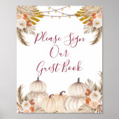 白いクリームパンプキンの花のゲストブックにサインしてください ポスター (正面)