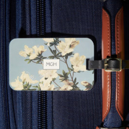 白いクリーム色のツツジの花のモノグラム ラゲッジタグ