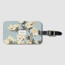 白いクリーム色のツツジの花のモノグラム ラゲッジタグ