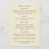 白いクリーム色のバラのウェディングメニュー招待カード メニュー (裏面)