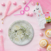 白いクリーム色のバラ、ベビーの呼吸花 ペーパープレート (パーティー)