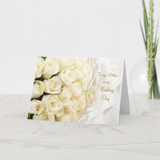 白いクリーム色のバラ。私の結婚式をありがとう母 カード (正面)