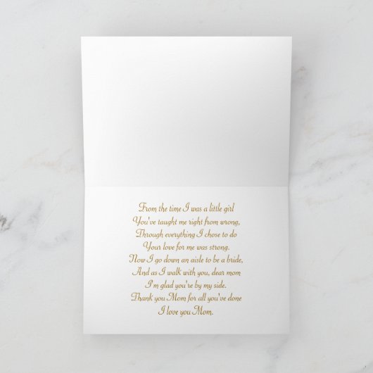 白いクリーム色のバラ。結婚式にありがとう母 カード (内部)