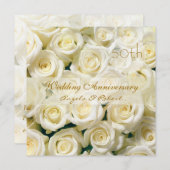 白いクリーム色のバラ 結婚記念日招待状 招待状 (正面/裏面)