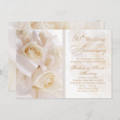 白いクリーム色のバラ 50周年記念結婚式 招待状 (正面/裏面)