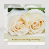 白いクリーム色のバラ、75周年結婚記念日 招待状 (正面/裏面)