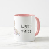 白いクリーム色の仔犬のピンクの靴 マグカップ (正面右)