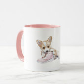 白いクリーム色の仔犬のピンクの靴 マグカップ (正面左)