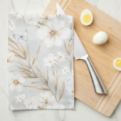 白いクリーム色の花と青い蝶の結婚前お披露目会 キッチンタオル (四つ折り)