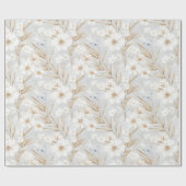 白いクリーム色の花と青い蝶の結婚前お披露目会 ラッピングペーパー (フラット)