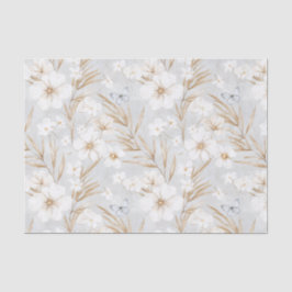 白いクリーム色の花と青い蝶の結婚前お披露目会 薄葉紙