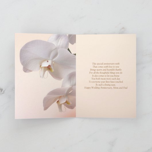 白いクリーム色の蘭の結婚記念日 カード (内部)