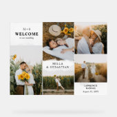 白いクリーンモダンイニシャルと5枚の写真へようこそ アクリルサイン (正面)