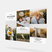 白いクリーンモダンイニシャルと5枚の写真へようこそ アクリルサイン (傾斜)