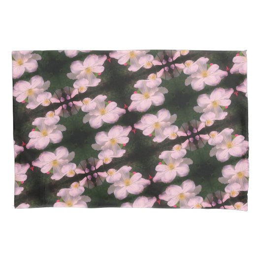 白いクレマチスの花ペア 抽象的な花柄 枕カバー (正面)