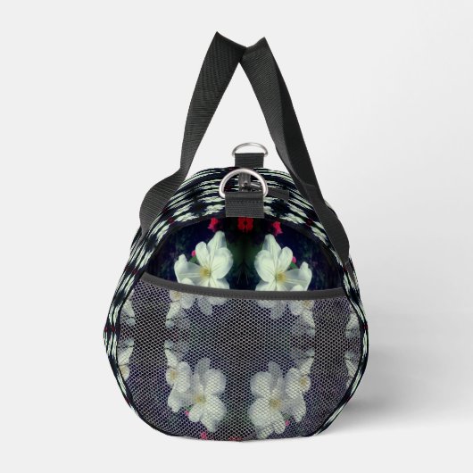 白いクレマチスパーソナライズされた花 ダッフルバッグ (右)