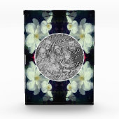 白いクレマチスフラワーフレームあなた自身を追加 フォトブロック (正面)