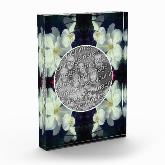 白いクレマチスフラワーフレームあなた自身を追加 フォトブロック (左)