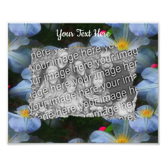 白いクレマチスフラワーフレームテンプレート フォトプリント (正面)