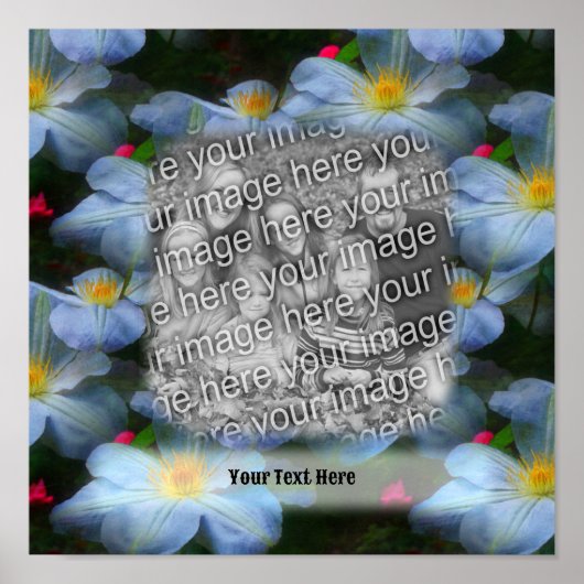 白いクレマチスフラワーフレーム自分の写真を作成 ポスター (正面)