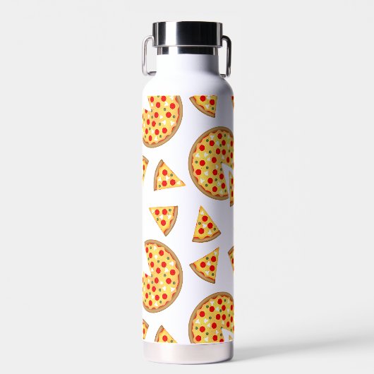 白いクールおもしろいのピザとスライスの模様 ウォーターボトル (正面)