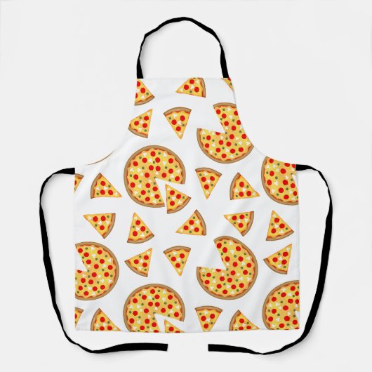 白いクールおもしろいのピザとスライスの模様 エプロン (正面)