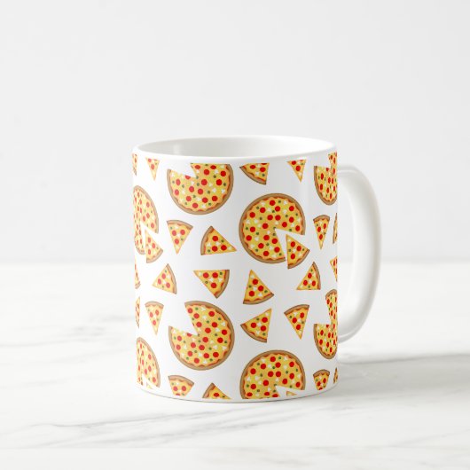 白いクールおもしろいのピザとスライスの模様 コーヒーマグカップ (正面右)