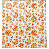 白いクールおもしろいのピザとスライスの模様 シャワーカーテン (正面)